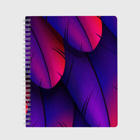 Тетрадь с принтом Tropics в Тюмени, 100% бумага | 48 листов, плотность листов — 60 г/м2, плотность картонной обложки — 250 г/м2. Листы скреплены сбоку удобной пружинной спиралью. Уголки страниц и обложки скругленные. Цвет линий — светло-серый
 | Тематика изображения на принте: purple | абстрактный | абстракция | геометрический рисунок | геометрия | индиго | корея | кружево | листья | лого | неон | неоновая | неоновое | неоновые листья | неоновый | пальмы | рисунок | текстура