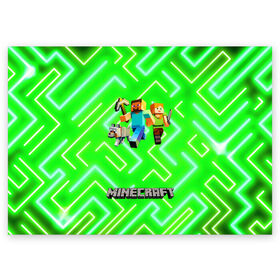 Поздравительная открытка с принтом Майнкрафт / Minecraft в Тюмени, 100% бумага | плотность бумаги 280 г/м2, матовая, на обратной стороне линовка и место для марки
 | alex | creeper | dungeons | minecraft | piggy | steve | алекс | бой | гаст | герои | детские | зелень | зомби | крипер | логотипигры | майнкрафт | мобы | неоновый | песочница | пигги | пиксельный | подземелья | популярные