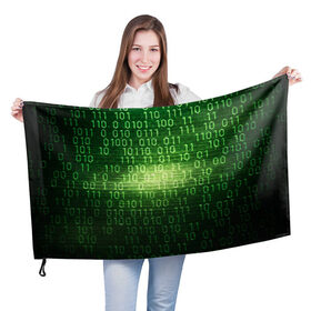 Флаг 3D с принтом Двоичный код в Тюмени, 100% полиэстер | плотность ткани — 95 г/м2, размер — 67 х 109 см. Принт наносится с одной стороны | it | двоичный код | информация | код | кодерам | кодеру | программирование | программисту | технологии