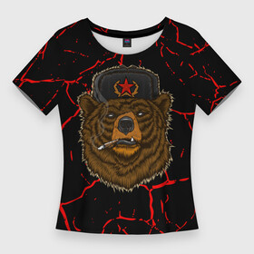 Женская футболка 3D Slim с принтом Медведь  СССР в Тюмени,  |  | bear | bears | cosmo | gagarin | stalin | ussr | гагарин | герой | коммунизм | комунизм | космос | красная | ленин | медведи | медведь | медвежонок | молот | отечественная | первый космонавт | серп | серп и молот | союз
