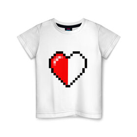 Детская футболка хлопок с принтом Майнкрафт серце в Тюмени, 100% хлопок | круглый вырез горловины, полуприлегающий силуэт, длина до линии бедер | Тематика изображения на принте: minecraft | любовь | майнкрафт | пиксель | половинка | сердце