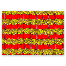 Поздравительная открытка с принтом ФРИ в Тюмени, 100% бумага | плотность бумаги 280 г/м2, матовая, на обратной стороне линовка и место для марки
 | Тематика изображения на принте: food | fries | pattern | еда | картошка | мак | макдональдс | паттерн | фри