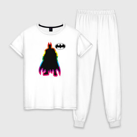 Женская пижама хлопок с принтом Rainbow Batman в Тюмени, 100% хлопок | брюки и футболка прямого кроя, без карманов, на брюках мягкая резинка на поясе и по низу штанин | batman | dc pride | justice league | pride | vdosadir | бэтмен | лига справедливости | прайд | радуга