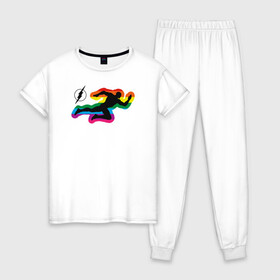 Женская пижама хлопок с принтом Rainbow Flash в Тюмени, 100% хлопок | брюки и футболка прямого кроя, без карманов, на брюках мягкая резинка на поясе и по низу штанин | dc pride | flash | justice league | pride | vdosadir | лига справедливости | прайд | радуга | флэш