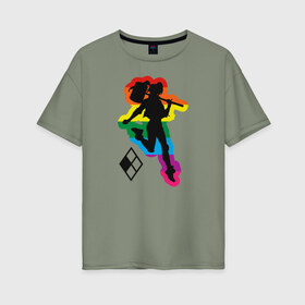 Женская футболка хлопок Oversize с принтом Harley Quinn Rainbow в Тюмени, 100% хлопок | свободный крой, круглый ворот, спущенный рукав, длина до линии бедер
 | dc pride | harley quinn | justice league | pride | vdosadir | лига справедливости | прайд | радуга | харли квинн