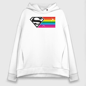Женское худи Oversize хлопок с принтом Superman Rainbow Logo в Тюмени, френч-терри — 70% хлопок, 30% полиэстер. Мягкий теплый начес внутри —100% хлопок | боковые карманы, эластичные манжеты и нижняя кромка, капюшон на магнитной кнопке | dc pride | justice league | pride | superman | vdosadir | лига справедливости | прайд | радуга | супермен