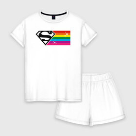 Женская пижама с шортиками хлопок с принтом Superman Rainbow Logo в Тюмени, 100% хлопок | футболка прямого кроя, шорты свободные с широкой мягкой резинкой | dc pride | justice league | pride | superman | vdosadir | лига справедливости | прайд | радуга | супермен
