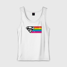 Женская майка хлопок с принтом Superman Rainbow Logo в Тюмени, 95% хлопок, 5% эластан |  | Тематика изображения на принте: dc pride | justice league | pride | superman | vdosadir | лига справедливости | прайд | радуга | супермен