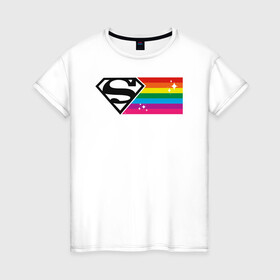 Женская футболка хлопок с принтом Superman Rainbow Logo в Тюмени, 100% хлопок | прямой крой, круглый вырез горловины, длина до линии бедер, слегка спущенное плечо | dc pride | justice league | pride | superman | vdosadir | лига справедливости | прайд | радуга | супермен