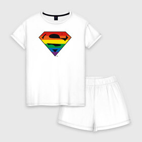 Женская пижама с шортиками хлопок с принтом Superman Logo в Тюмени, 100% хлопок | футболка прямого кроя, шорты свободные с широкой мягкой резинкой | dc pride | justice league | pride | superman | vdosadir | лига справедливости | прайд | радуга | супермен