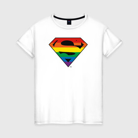 Женская футболка хлопок с принтом Superman Logo в Тюмени, 100% хлопок | прямой крой, круглый вырез горловины, длина до линии бедер, слегка спущенное плечо | dc pride | justice league | pride | superman | vdosadir | лига справедливости | прайд | радуга | супермен