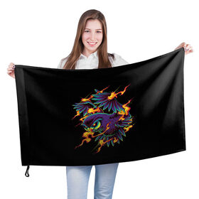 Флаг 3D с принтом Огненная Сова в Тюмени, 100% полиэстер | плотность ткани — 95 г/м2, размер — 67 х 109 см. Принт наносится с одной стороны | искры | огонь | потерялся | птица | сова