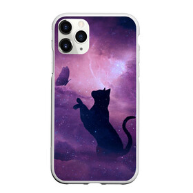 Чехол для iPhone 11 Pro матовый с принтом Кошка играет с бабочкой в Тюмени, Силикон |  | cosmic stars | атмосфера | звезды | катята .cats | кошка играет с бабочкой | кошки | небо | скафандр