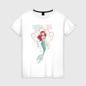 Женская футболка хлопок с принтом Русалочка Ариэль в Тюмени, 100% хлопок | прямой крой, круглый вырез горловины, длина до линии бедер, слегка спущенное плечо | ariel | disney princess | the little mermaid | vdkimel | ариэль | русалочка