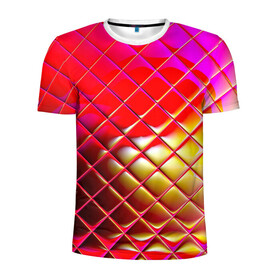 Мужская футболка 3D спортивная с принтом Зеркальная сетка в Тюмени, 100% полиэстер с улучшенными характеристиками | приталенный силуэт, круглая горловина, широкие плечи, сужается к линии бедра | Тематика изображения на принте: зеркало | искажение | красный | оранжевый | розовый | сетка | стекло | фиолетовый