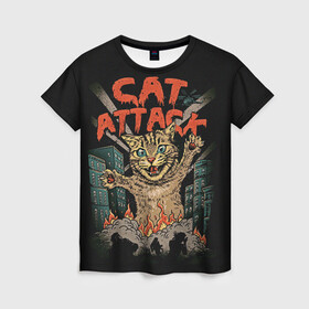 Женская футболка 3D с принтом Нападение гигантского котика в Тюмени, 100% полиэфир ( синтетическое хлопкоподобное полотно) | прямой крой, круглый вырез горловины, длина до линии бедер | attack | attacks | big | cat | cats | catzilla | city | cute | flame | flames | kaiju | kitten | kitty | атака | атакует | большой | город | кайдзю | катастрофа | кот | котенок | котзилла | котик | котострофа | милый | нападает | огонь | огро