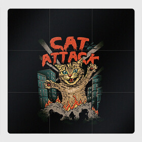 Магнитный плакат 3Х3 с принтом Нападение гигантского котика в Тюмени, Полимерный материал с магнитным слоем | 9 деталей размером 9*9 см | attack | attacks | big | cat | cats | catzilla | city | cute | flame | flames | kaiju | kitten | kitty | атака | атакует | большой | город | кайдзю | катастрофа | кот | котенок | котзилла | котик | котострофа | милый | нападает | огонь | огро