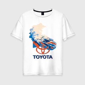Женская футболка хлопок Oversize с принтом Toyota Drift в Тюмени, 100% хлопок | свободный крой, круглый ворот, спущенный рукав, длина до линии бедер
 | drift | silvia | supra | toyota | гонка | гоночная машина | дрифт | логотип tayota | сильвия | супра | тайота | тойота