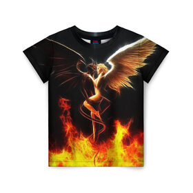 Детская футболка 3D с принтом Angel and demon в Тюмени, 100% гипоаллергенный полиэфир | прямой крой, круглый вырез горловины, длина до линии бедер, чуть спущенное плечо, ткань немного тянется | добро и зло. | крылья | рога | хвост | чистый и тёмный