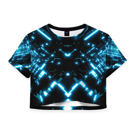 Женская футболка Crop-top 3D с принтом Neon Lights в Тюмени, 100% полиэстер | круглая горловина, длина футболки до линии талии, рукава с отворотами | blue | cyberpunk2077 | girl | neon | неон | неоновая