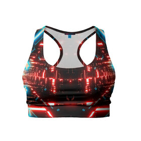 Женский спортивный топ 3D с принтом Neon Lights в Тюмени, 82% полиэстер, 18% спандекс Ткань безопасна для здоровья, позволяет коже дышать, не мнется и не растягивается |  | blue | cyberpunk2077 | girl | neon | неон | неоновая
