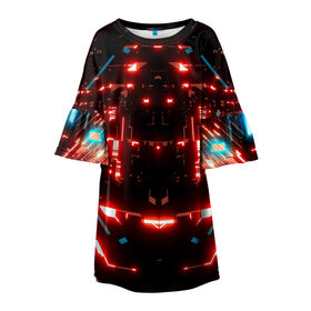 Детское платье 3D с принтом Neon Lights в Тюмени, 100% полиэстер | прямой силуэт, чуть расширенный к низу. Круглая горловина, на рукавах — воланы | blue | cyberpunk2077 | girl | neon | неон | неоновая