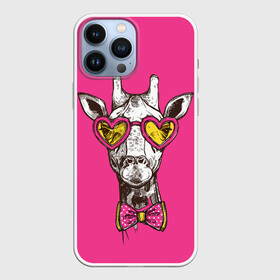 Чехол для iPhone 13 Pro Max с принтом жираф в очках в Тюмени,  |  | графика | животное | жираф | очки | ретро | рисунок жирафа | розовый | сердечки | солнечные очки | хипстер