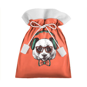 Подарочный 3D мешок с принтом панда-меломан в Тюмени, 100% полиэстер | Размер: 29*39 см | Тематика изображения на принте: винтаж | графика | меломан | музыка | наушники | очки | панда | ретро | рисунок панды | хипстер