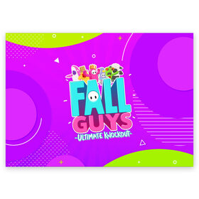Поздравительная открытка с принтом Fall Guys в Тюмени, 100% бумага | плотность бумаги 280 г/м2, матовая, на обратной стороне линовка и место для марки
 | Тематика изображения на принте: fall guys | fallguys | ultimate knockout | игры | фолл гайз
