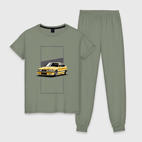 Женская пижама хлопок с принтом BMW E36 в Тюмени, 100% хлопок | брюки и футболка прямого кроя, без карманов, на брюках мягкая резинка на поясе и по низу штанин | bmw | e36 | арт машина | бмв | быстрая машина | красивая машина | машина
