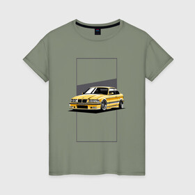 Женская футболка хлопок с принтом BMW E36 в Тюмени, 100% хлопок | прямой крой, круглый вырез горловины, длина до линии бедер, слегка спущенное плечо | bmw | e36 | арт машина | бмв | быстрая машина | красивая машина | машина