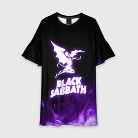 Детское платье 3D с принтом Black Sabbath NEON в Тюмени, 100% полиэстер | прямой силуэт, чуть расширенный к низу. Круглая горловина, на рукавах — воланы | black sabbath | hard rock | heavy metal | purple | блэк сабат | группы | метал | музыка | оззи осборн | рок | фиолетовый | хард рок | хэви метал