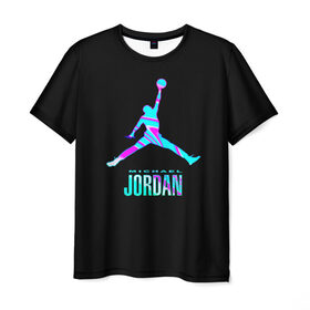 Мужская футболка 3D с принтом Jordan в Тюмени, 100% полиэфир | прямой крой, круглый вырез горловины, длина до линии бедер | jordan | michael | nba | баскетбол | джорданмайкл | игра | легенда | майкл джордан | мяч | неон | футбол
