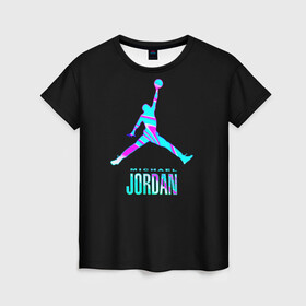 Женская футболка 3D с принтом Jordan в Тюмени, 100% полиэфир ( синтетическое хлопкоподобное полотно) | прямой крой, круглый вырез горловины, длина до линии бедер | jordan | michael | nba | баскетбол | джорданмайкл | игра | легенда | майкл джордан | мяч | неон | футбол