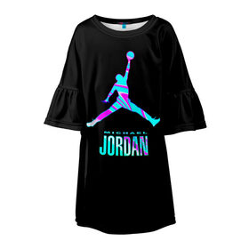 Детское платье 3D с принтом Jordan в Тюмени, 100% полиэстер | прямой силуэт, чуть расширенный к низу. Круглая горловина, на рукавах — воланы | Тематика изображения на принте: jordan | michael | nba | баскетбол | джорданмайкл | игра | легенда | майкл джордан | мяч | неон | футбол