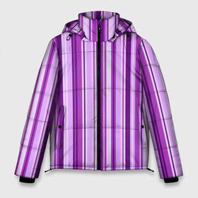 Мужская зимняя куртка 3D с принтом Фиолетово-чёрные полосы в Тюмени, верх — 100% полиэстер; подкладка — 100% полиэстер; утеплитель — 100% полиэстер | длина ниже бедра, свободный силуэт Оверсайз. Есть воротник-стойка, отстегивающийся капюшон и ветрозащитная планка. 

Боковые карманы с листочкой на кнопках и внутренний карман на молнии. | вертикальные полосы | вертикальный рисунок | линии | полосы | розовый | светлый | темный | фиолетовый | черный