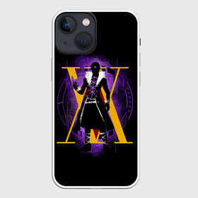 Чехол для iPhone 13 mini с принтом HH желтый на фиолетовом в Тюмени,  |  | alluka | anime | chrollo | gon | hisoka | hunter | hunter x hunter | hxh | japan | kalluto | killua | kurapika | lucilfer | x | аниме | гон | куроро | люцифер | мульт | охотник | х | хисока | япония