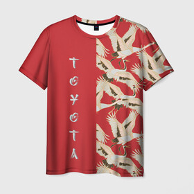 Мужская футболка 3D с принтом Toyota в Тюмени, 100% полиэфир | прямой крой, круглый вырез горловины, длина до линии бедер | pattern | supra | toyota | гуси | гусь | журавли | журавль | красная | красный | птицы | цапли | цапля | япония | японский | японский узор