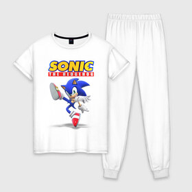 Женская пижама хлопок с принтом Sonic the hedgehog в Тюмени, 100% хлопок | брюки и футболка прямого кроя, без карманов, на брюках мягкая резинка на поясе и по низу штанин | sega | sonic | ёж соник | сега | соник