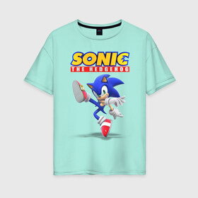 Женская футболка хлопок Oversize с принтом Sonic the hedgehog в Тюмени, 100% хлопок | свободный крой, круглый ворот, спущенный рукав, длина до линии бедер
 | sega | sonic | ёж соник | сега | соник