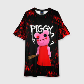 Детское платье 3D с принтом ROBLOX PIGGY - СВИНКА ПИГГИ в Тюмени, 100% полиэстер | прямой силуэт, чуть расширенный к низу. Круглая горловина, на рукавах — воланы | pig | piggy | roblox | игра | компьютерная игра | логотип | онлайн | онлайн игра | пигги | поросенок | роблакс | роблокс | свинка | свинья