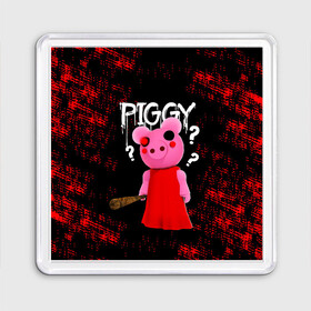 Магнит 55*55 с принтом ROBLOX PIGGY - СВИНКА ПИГГИ в Тюмени, Пластик | Размер: 65*65 мм; Размер печати: 55*55 мм | Тематика изображения на принте: pig | piggy | roblox | игра | компьютерная игра | логотип | онлайн | онлайн игра | пигги | поросенок | роблакс | роблокс | свинка | свинья