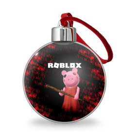 Ёлочный шар с принтом ROBLOX PIGGY - СВИНКА ПИГГИ в Тюмени, Пластик | Диаметр: 77 мм | Тематика изображения на принте: pig | piggy | roblox | игра | компьютерная игра | логотип | онлайн | онлайн игра | пигги | поросенок | роблакс | роблокс | свинка | свинья