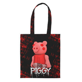 Шоппер 3D с принтом ROBLOX PIGGY - СВИНКА ПИГГИ в Тюмени, 100% полиэстер | Плотность: 200 г/м2; Размер: 34×35 см; Высота лямок: 30 см | pig | piggy | roblox | игра | компьютерная игра | логотип | онлайн | онлайн игра | пигги | поросенок | роблакс | роблокс | свинка | свинья