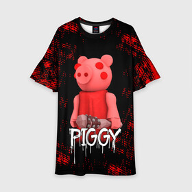 Детское платье 3D с принтом ROBLOX PIGGY - СВИНКА ПИГГИ в Тюмени, 100% полиэстер | прямой силуэт, чуть расширенный к низу. Круглая горловина, на рукавах — воланы | Тематика изображения на принте: pig | piggy | roblox | игра | компьютерная игра | логотип | онлайн | онлайн игра | пигги | поросенок | роблакс | роблокс | свинка | свинья