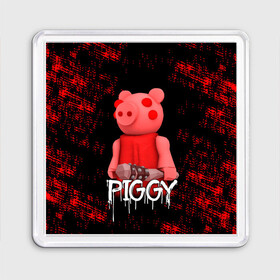 Магнит 55*55 с принтом ROBLOX PIGGY - СВИНКА ПИГГИ в Тюмени, Пластик | Размер: 65*65 мм; Размер печати: 55*55 мм | Тематика изображения на принте: pig | piggy | roblox | игра | компьютерная игра | логотип | онлайн | онлайн игра | пигги | поросенок | роблакс | роблокс | свинка | свинья