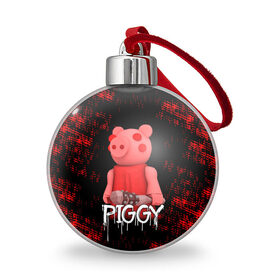 Ёлочный шар с принтом ROBLOX PIGGY - СВИНКА ПИГГИ в Тюмени, Пластик | Диаметр: 77 мм | Тематика изображения на принте: pig | piggy | roblox | игра | компьютерная игра | логотип | онлайн | онлайн игра | пигги | поросенок | роблакс | роблокс | свинка | свинья