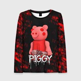 Женский лонгслив 3D с принтом ROBLOX PIGGY - СВИНКА ПИГГИ в Тюмени, 100% полиэстер | длинные рукава, круглый вырез горловины, полуприлегающий силуэт | pig | piggy | roblox | игра | компьютерная игра | логотип | онлайн | онлайн игра | пигги | поросенок | роблакс | роблокс | свинка | свинья