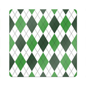 Магнит виниловый Квадрат с принтом Зелёные ромбы в Тюмени, полимерный материал с магнитным слоем | размер 9*9 см, закругленные углы | Тематика изображения на принте: белый | геометрические фигуры | зеленый | пунктир | ромб | ромбы | тёмный