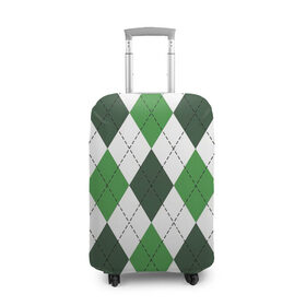 Чехол для чемодана 3D с принтом Зелёные ромбы в Тюмени, 86% полиэфир, 14% спандекс | двустороннее нанесение принта, прорези для ручек и колес | белый | геометрические фигуры | зеленый | пунктир | ромб | ромбы | тёмный